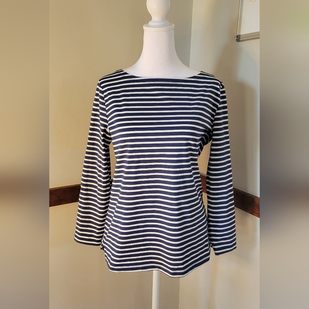Vineyard Vines Navy and White Striped Long Sleeve Boatneck Top